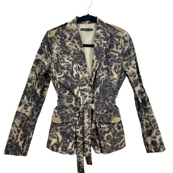 Elie Tahari‎ Womens Jacket Animal Print Lightweight Belted Lined Flap Pockets XS - Picture 1 of 6